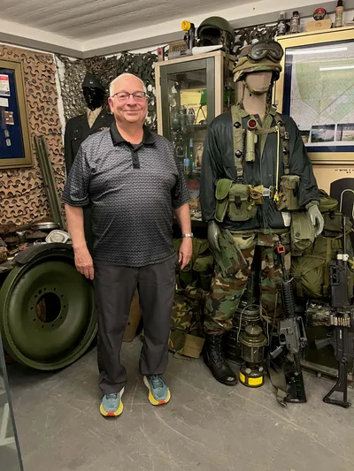 Veteran Bruce at a private museum at Benjamin Franklin Village, a former US Army installation in Mannheim.