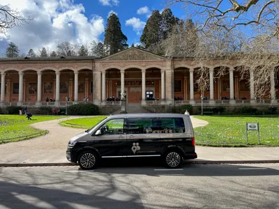 Manfred's luxury van in front of the Trinkhalle in Baden-Baden.