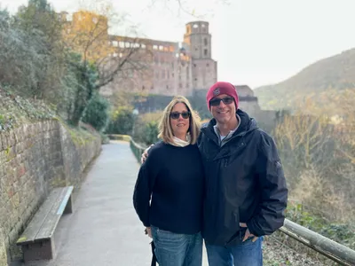 My guests Carrie and Stephen in front of Heidelberg Castle.