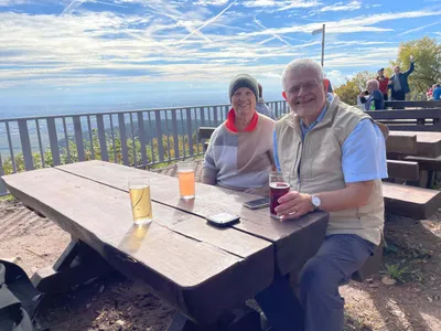 My guests Chuck and Jeanie at a beer garden on top of the Kalmit, highest peak in the Palatinate Forest.