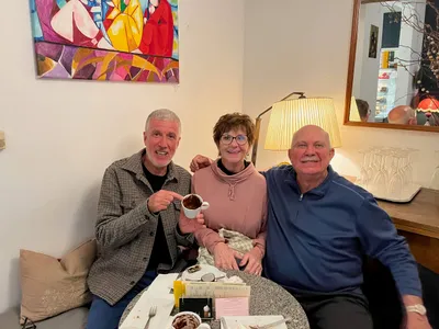 Susie, Dave and Manfred enjoying original hot Spanish chocolate at the Chocolaterie YilliY in Heidelberg.