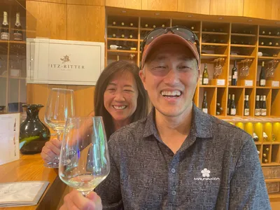 My guests from California enjoying their wine tasting in the Palatinate.