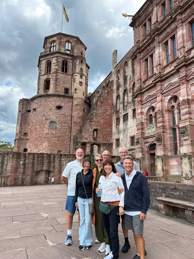 Manfred with guests from Oregon at the terrace of Heidelberg Castle.